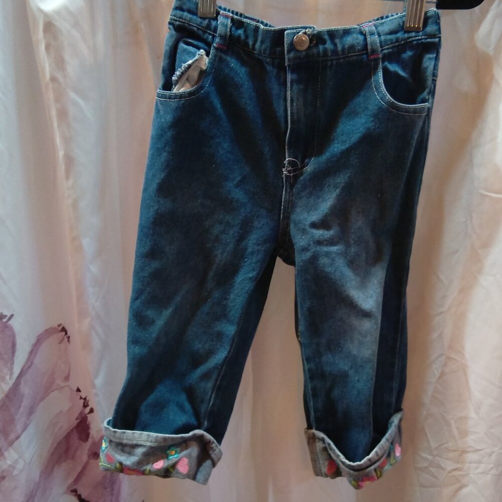 Size 5 reg talla cute flower embroidered cuff girls jeans some fray near button